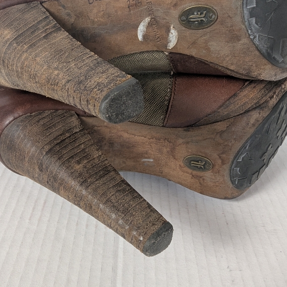 Frye Harlow Multi Strappy Harness BrownbTan Heeled Leather Canvas Boots 10 M - Picture 12 of 12